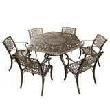 Outdoor Aluminum 7pc Hexagon Patio Dining Set, Lazy Susan, Six Chairs