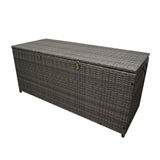 Grey Wicker Patio Deck Box with 113 Gallon Storage and Metal Frame