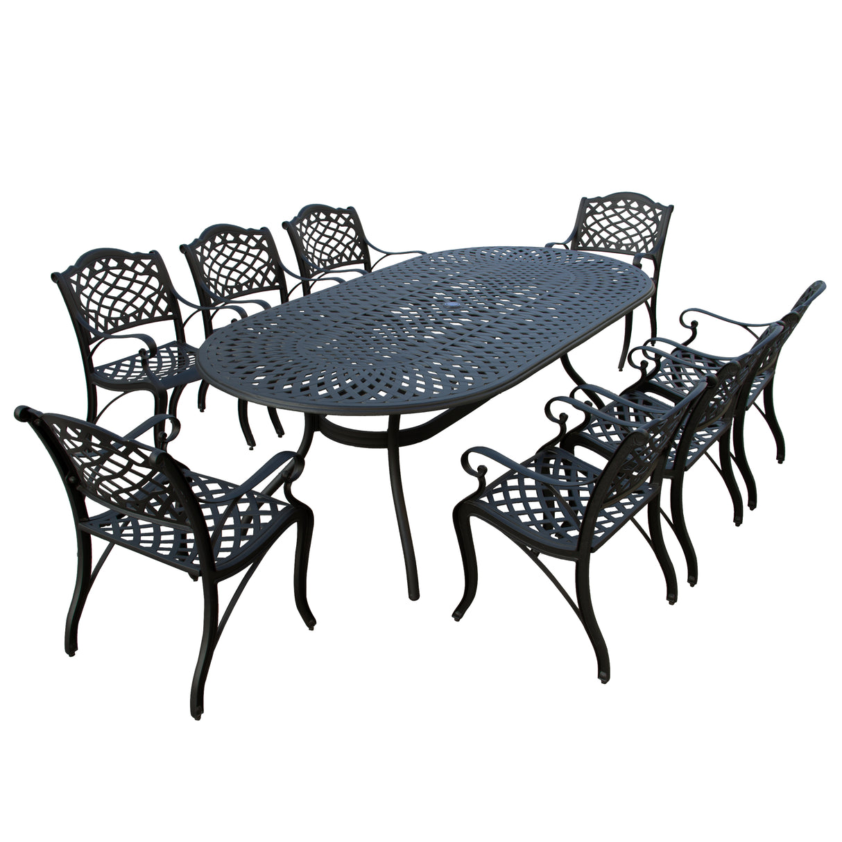 Outdoor Aluminum 9pc Large Black Oval Patio Dining Set Eight Chairs