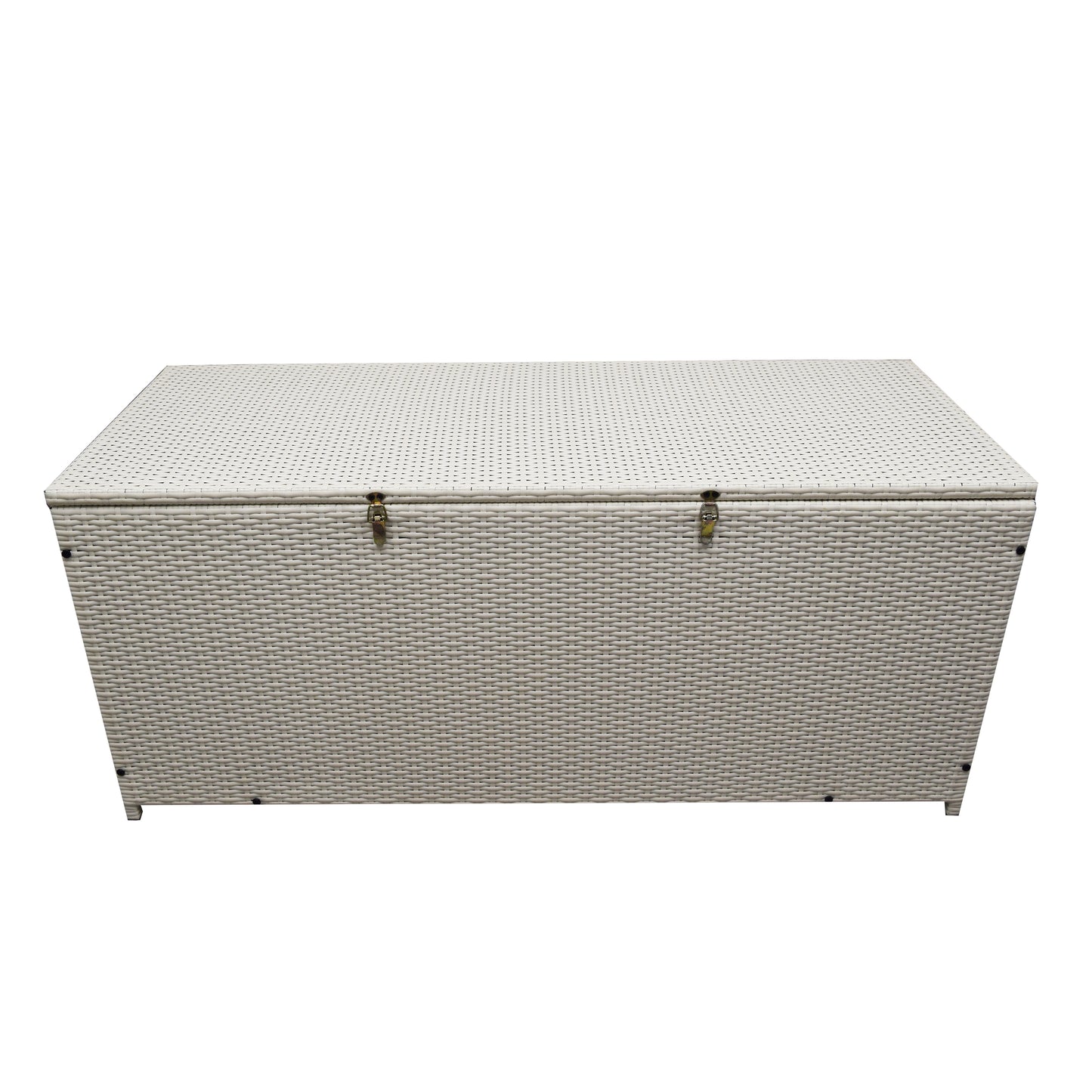 White Wicker Patio Deck Box with 113 Gallon Storage and Metal Frame