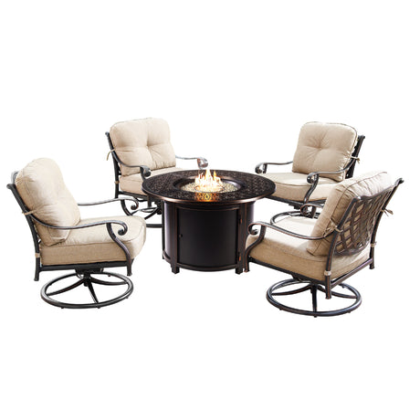 Aluminum 44-in Round Patio Fire Table Set with Swivel Rocking Chairs - Sharicks