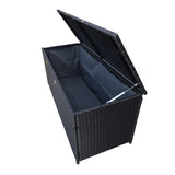 Black Wicker Patio Deck Box with 113 Gallon Storage and Metal Frame