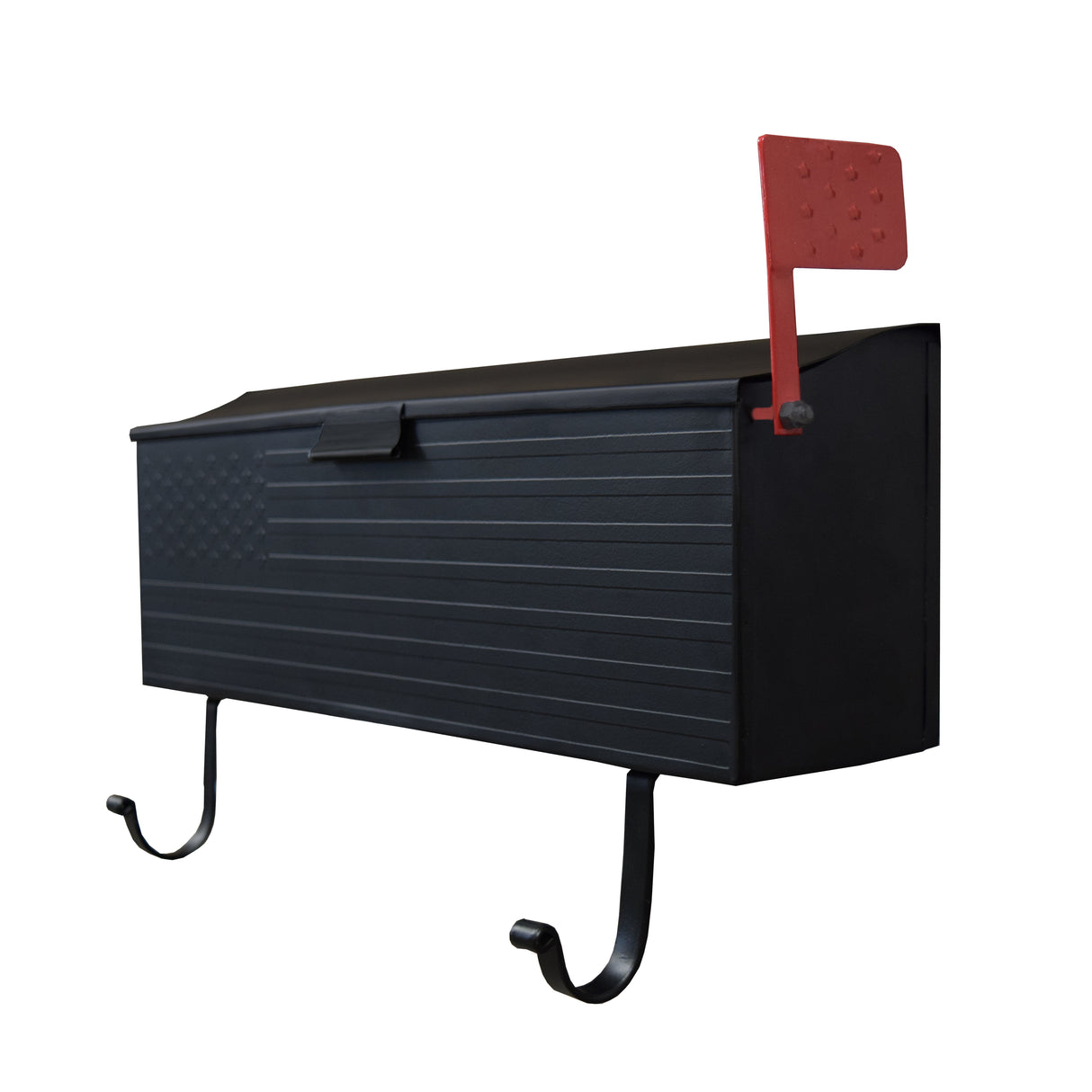 Black American Flag Metal Wall Mounted Mailbox with Hangers