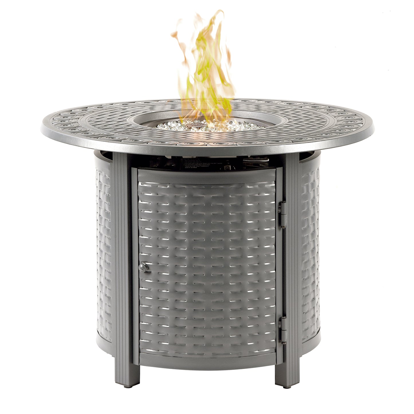 Aluminum 34-in Round Propane Fire Table with Beads, Covers and Lid