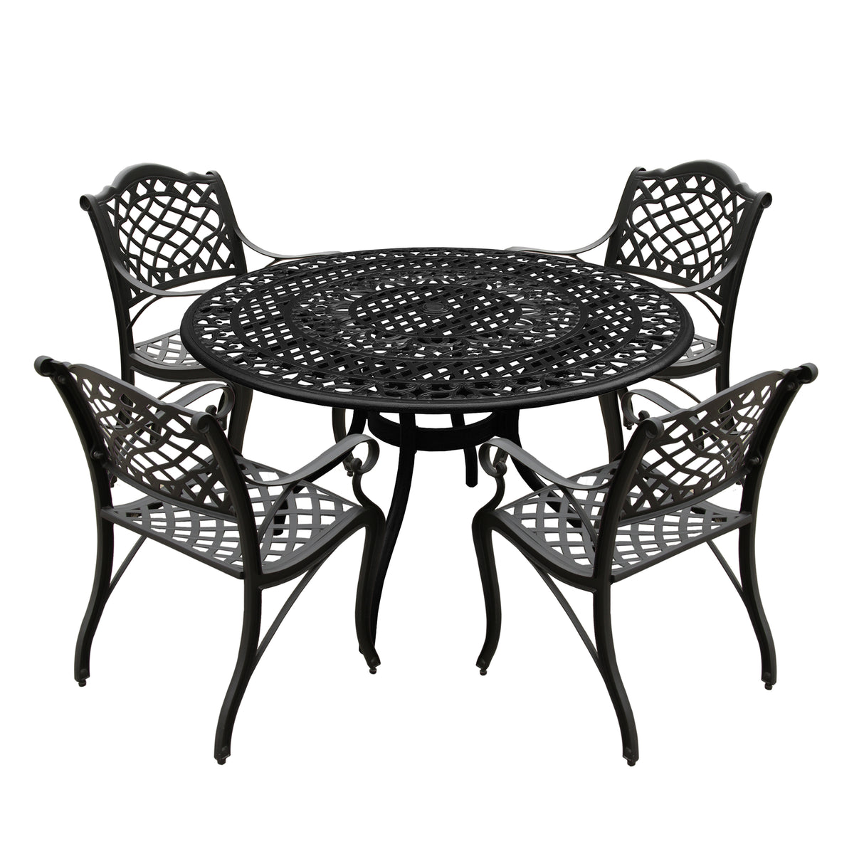 Outdoor Aluminum 5pc Round Black Patio Dining Set with Four Chairs