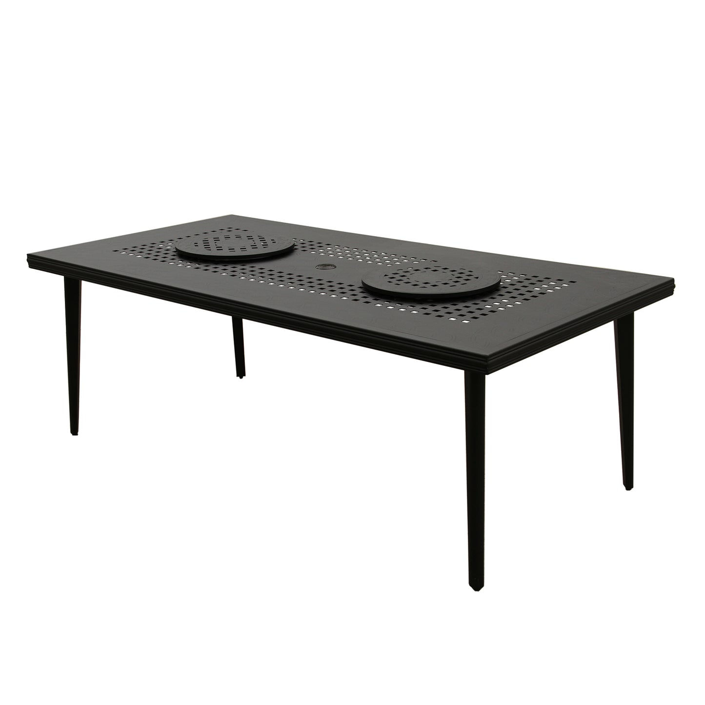 Aluminum Black 84-in Rectangle Large Patio Dining Table, Lazy Susans