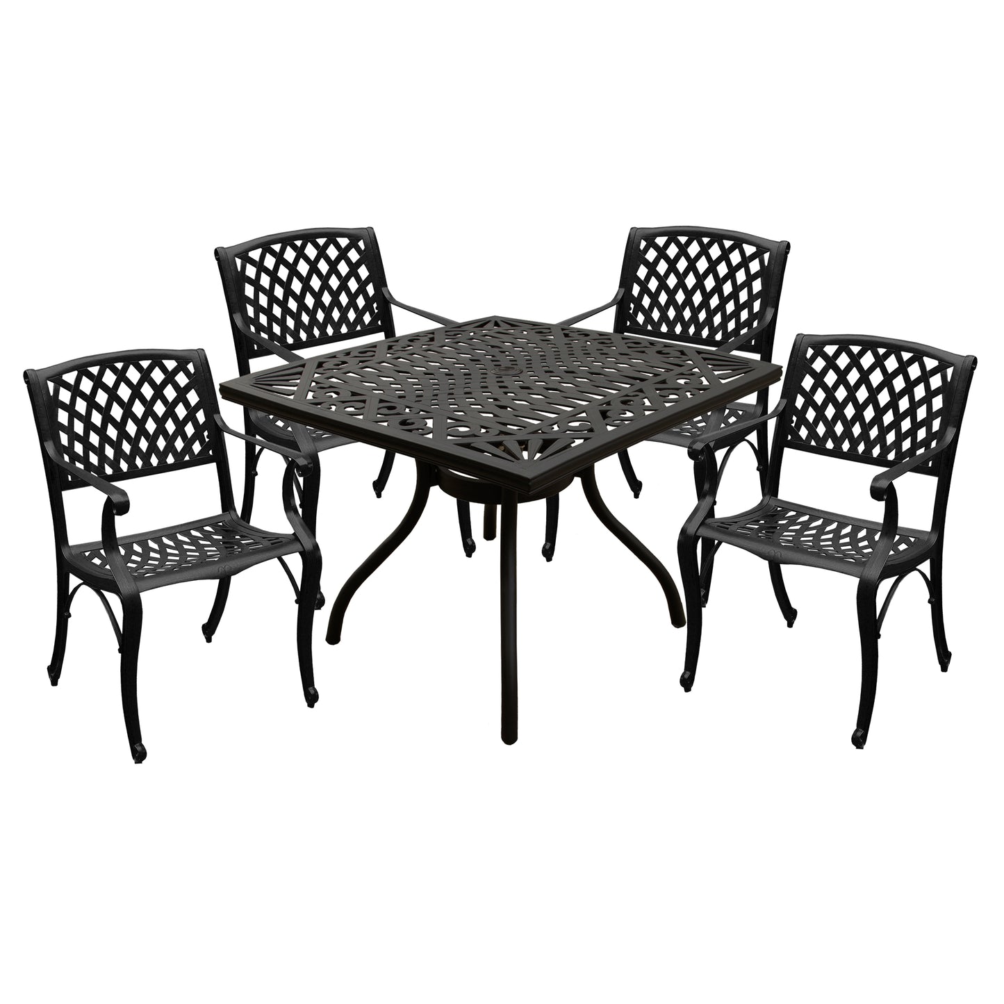 Outdoor Aluminum 5pc Square Black Patio Dining Set with Four Chairs