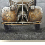 Hand Painted Acrylic and Aluminum 3D Wall Art Vintage Truck 39 x 59 Rectangular Canvas with a Grey Wooden Frame