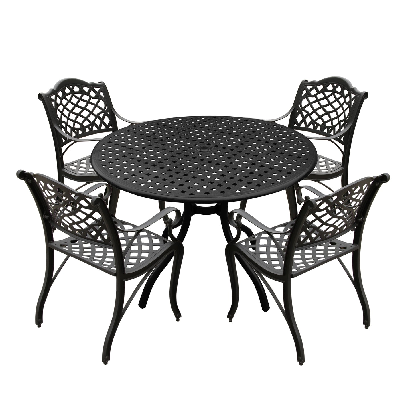 Outdoor Aluminum 5pc Round Black Patio Dining Set with Four Chairs