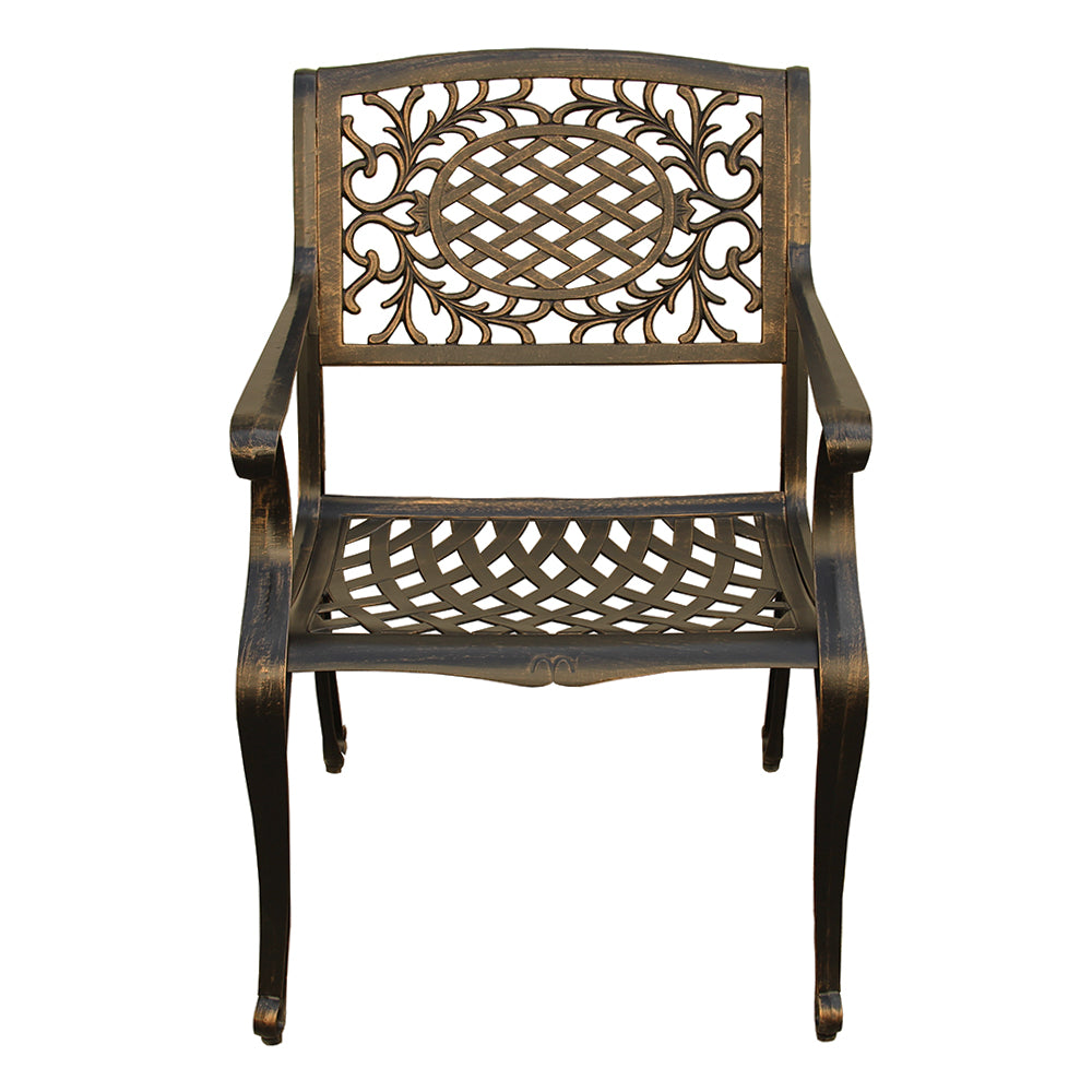 Ornate Traditional Outdoor Mesh Lattice Aluminum Patio Dining Chair