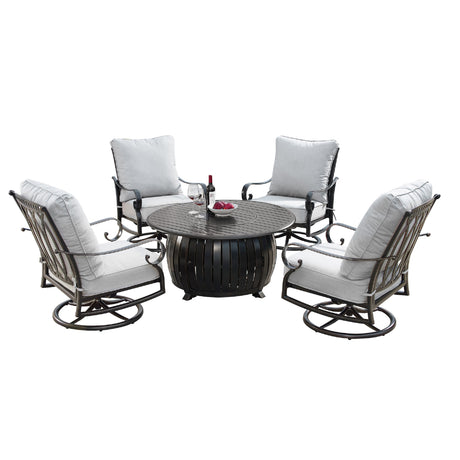 Aluminum 44-in Round Patio Fire Table Set with Swivel Rocking Chairs - Sharicks