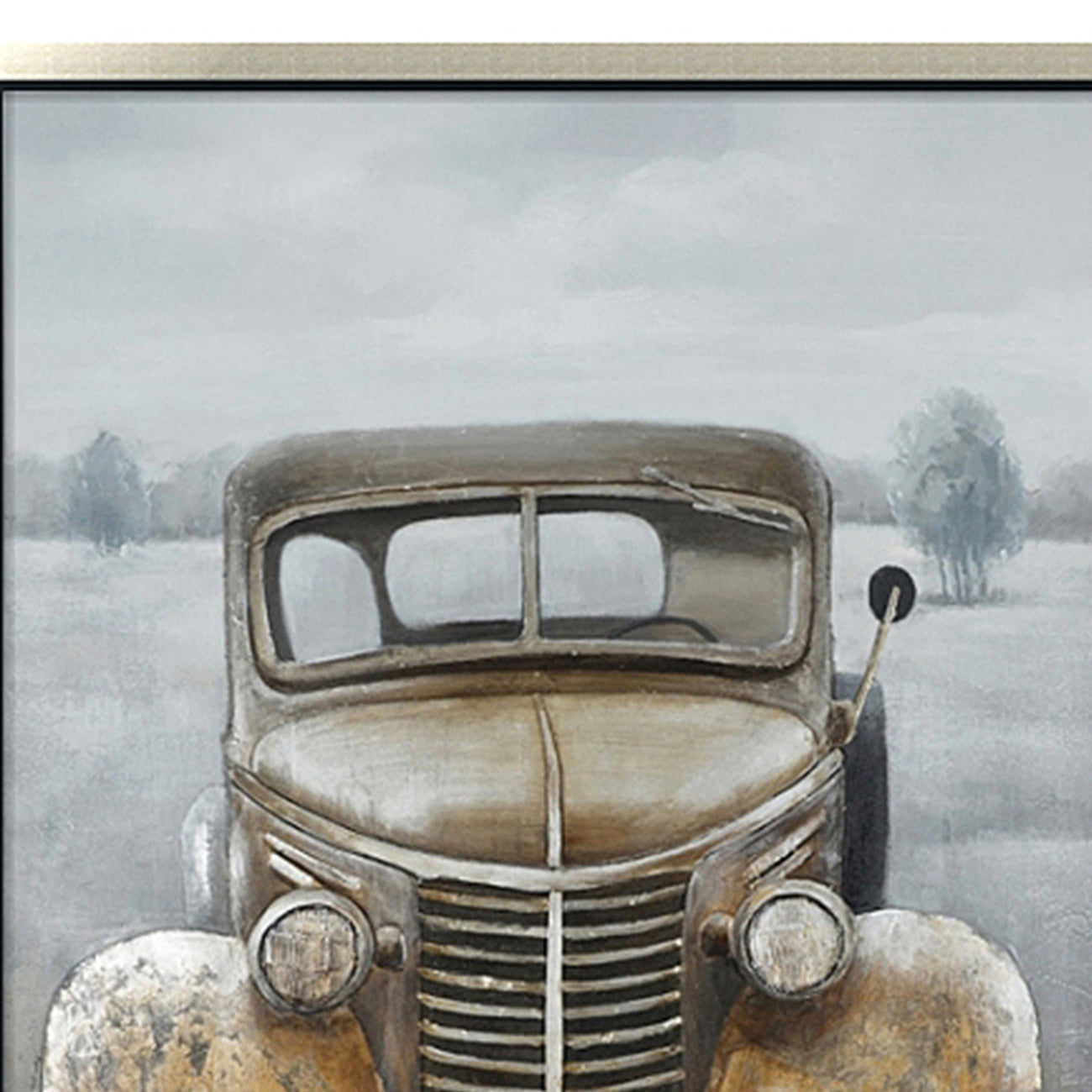 Hand Painted Acrylic and Aluminum 3D Wall Art Vintage Truck 39 x 59 Rectangular Canvas with a Grey Wooden Frame