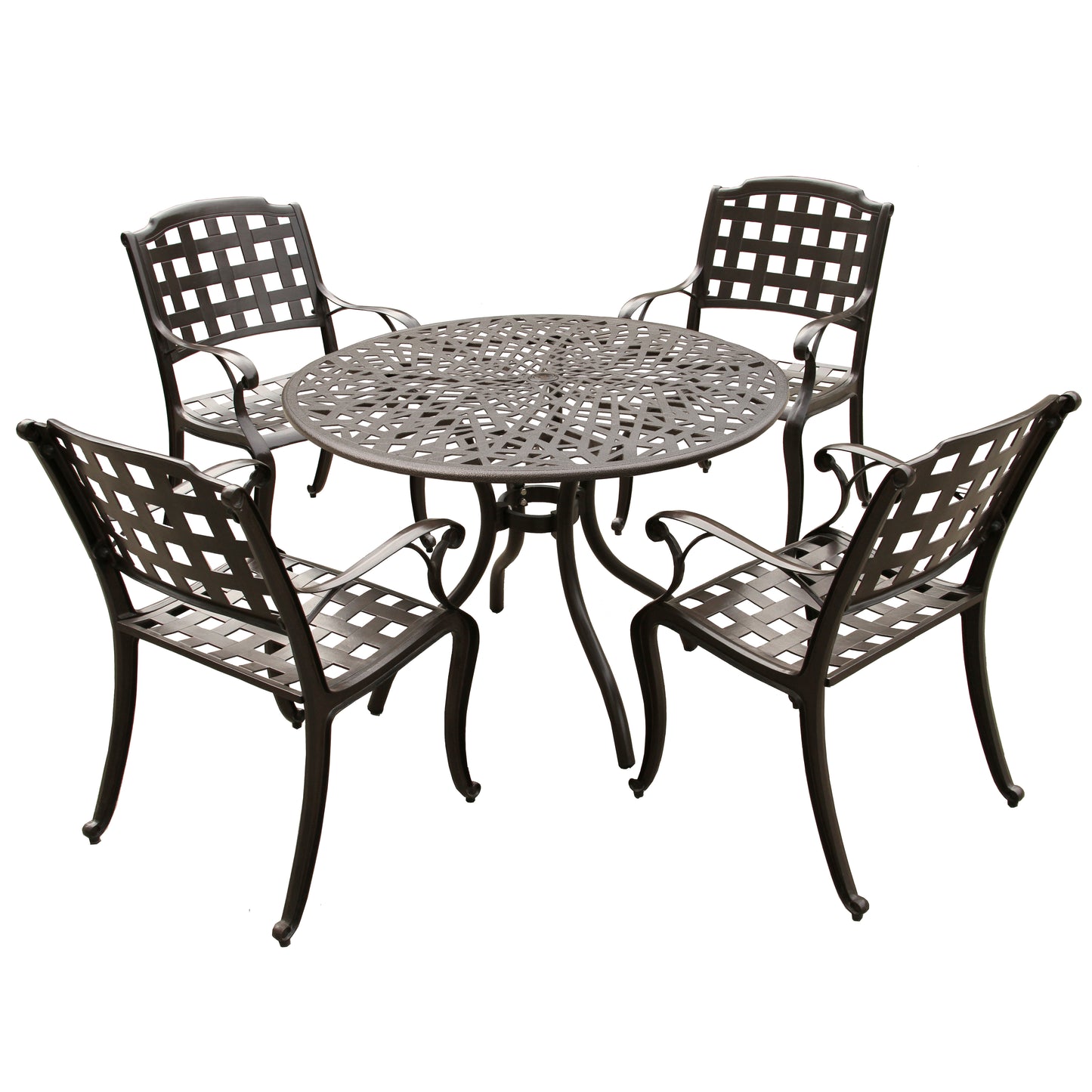 Outdoor Aluminum 5pc Round Patio Dining Set with Four Chairs