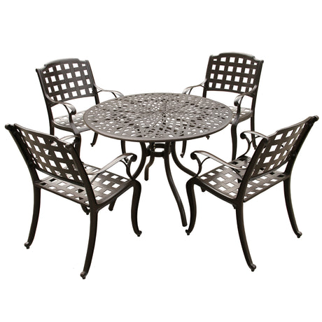 Outdoor Aluminum 5pc Round Patio Dining Set with Four Chairs - Sharicks