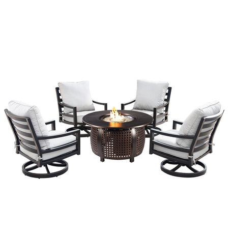 Aluminum 44-in Round Patio Fire Table Set with Swivel Rocking Chairs - Sharicks