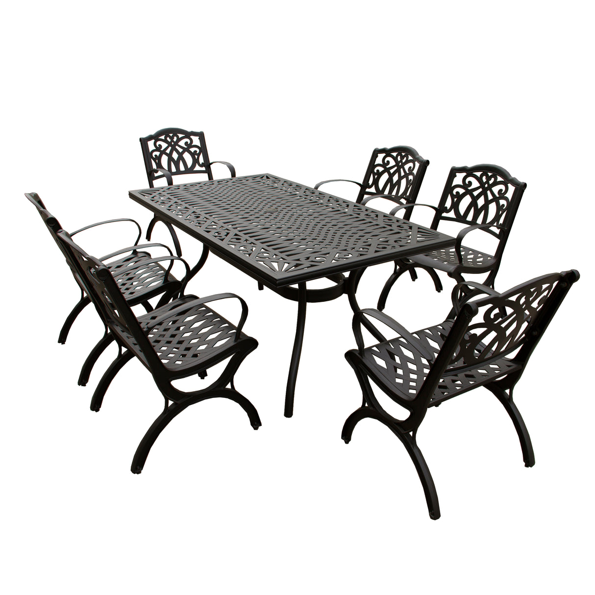 Outdoor Aluminum 7pc Black Rectangular Patio Dining Set and Six Chairs