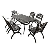 Outdoor Aluminum 7pc Black Rectangular Patio Dining Set and Six Chairs