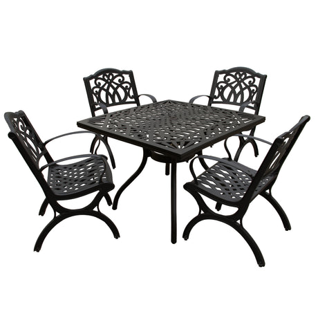 Outdoor Aluminum 5pc Square Black Patio Dining Set with Four Chairs - Sharicks