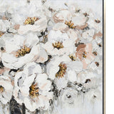Hand Painted Acrylic Wall Art White Bouquet in Vase on a 39 x 39 Square Canvas with a Champagne Wooden Frame