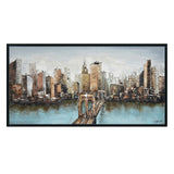 Hand Painted Acrylic Wall Art New York Cityscape on a 55 x 28 Rectangular Canvas with a Black Wooden Frame