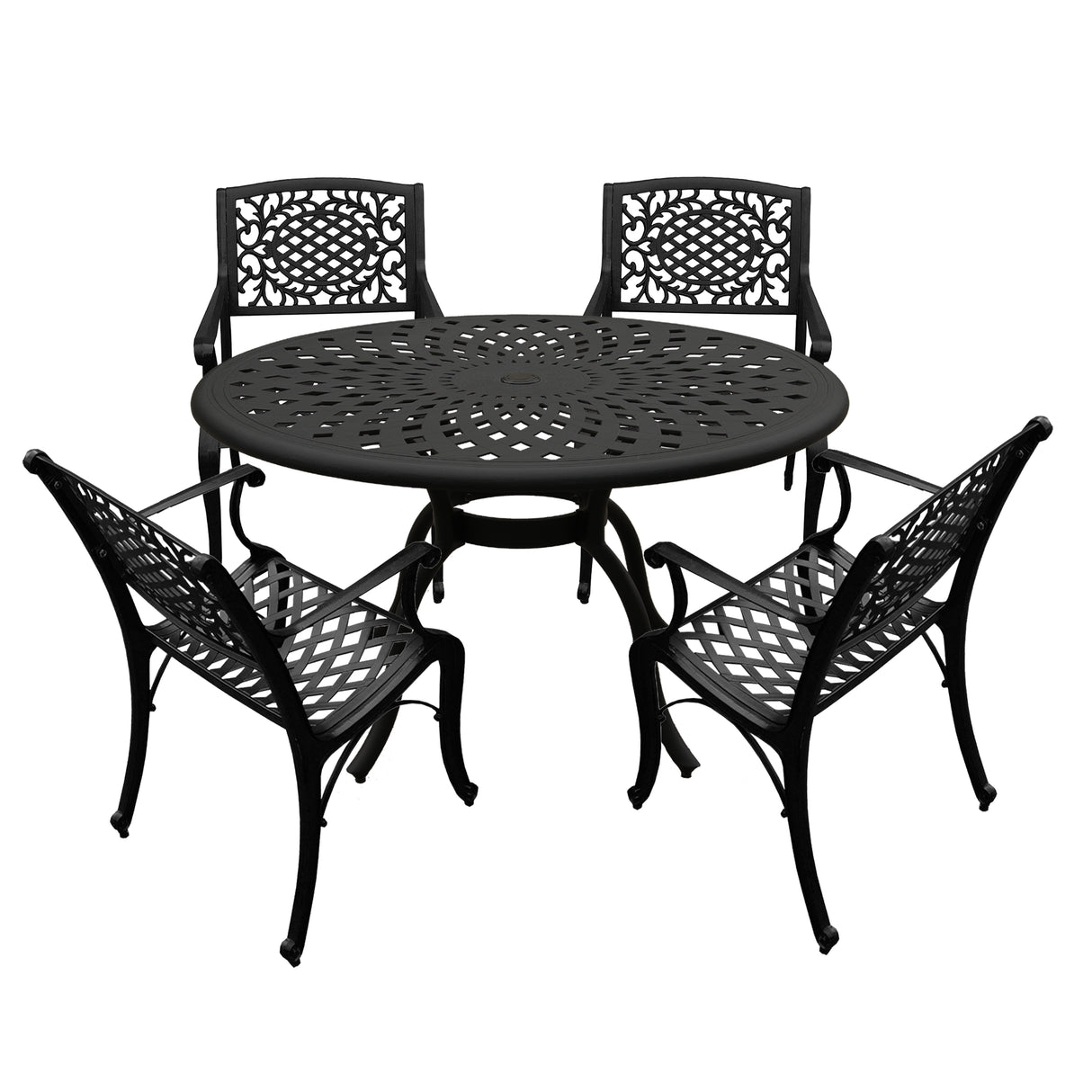 Outdoor Aluminum 5pc Round Black Patio Dining Set with Four Chairs