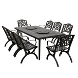 Aluminum 9pc Rectangular Patio Dining Set, Lazy Susans, Eight Chairs