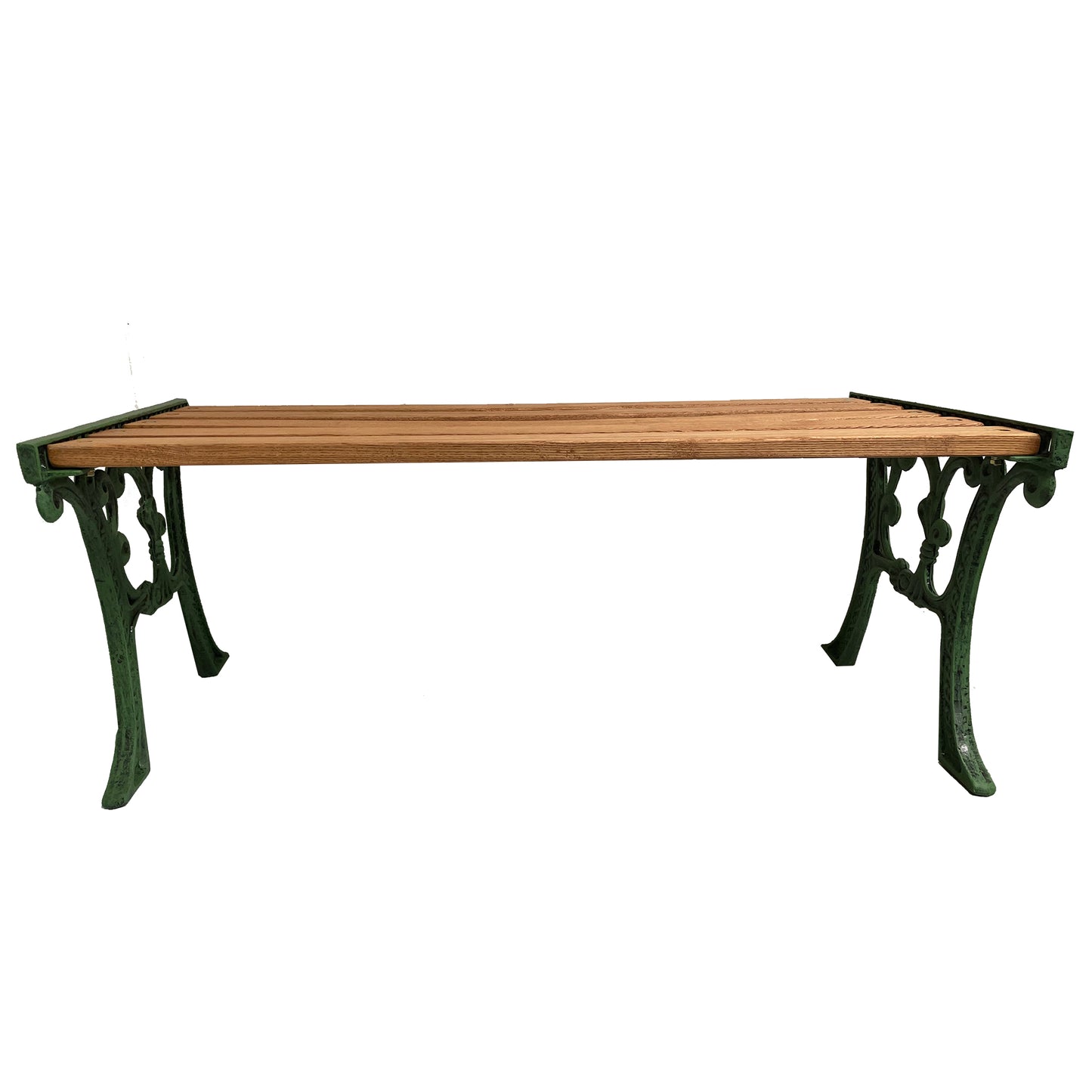 Cast Aluminum and Wood Antique Green Ornate Rectangular Coffee Table