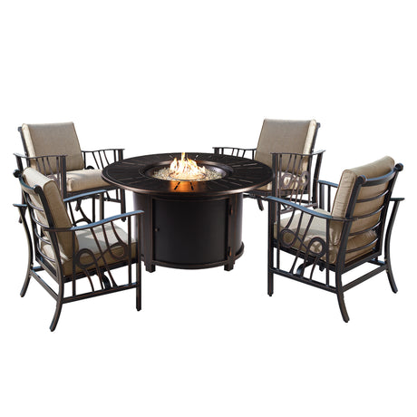 Aluminum 44-in Round Antique Copper Fire Table Set with Rocking Chairs - Sharicks