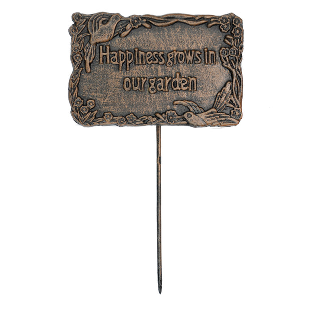 Antique Bronze Metal Garden Marker Happiness Grows In Our Garden - Sharicks