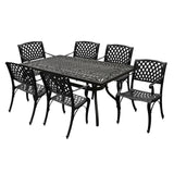 Outdoor Aluminum 7pc Black Rectangular Patio Dining Set and Six Chairs