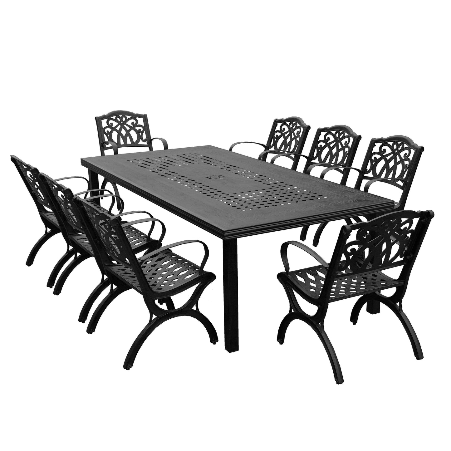 Outdoor Aluminum 9pc Rectangular Patio Dining Set with Eight Chairs