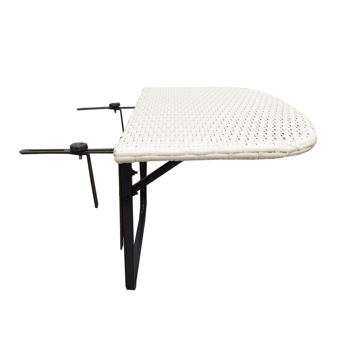 White Wicker Foldable Patio Balcony Table with Adjustable Clamps