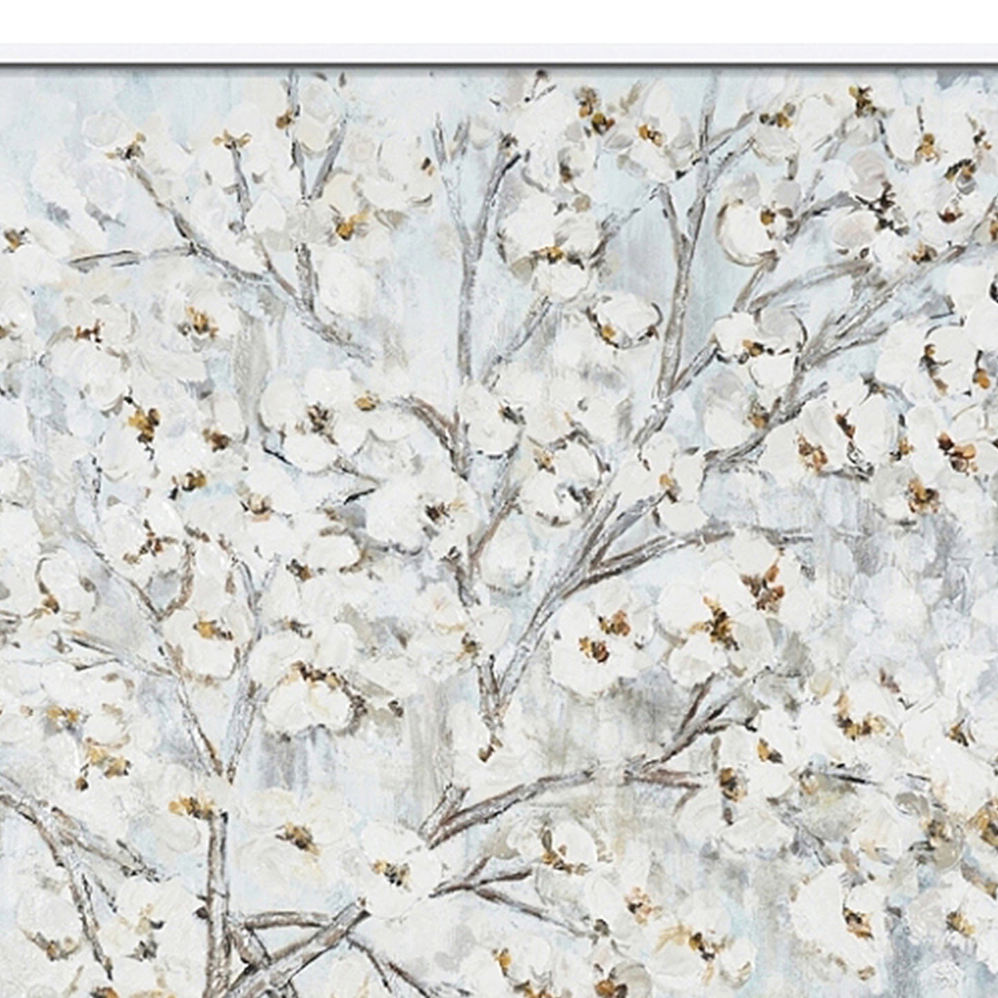Hand Painted Acrylic Wall Art White Flower Tree on a 39 x 39 Square Canvas with a White Wooden Frame