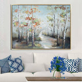 Hand Painted Acrylic Wall Art Fall Colorful Trees on a 47 x 35 Rectangular Canvas with a Gold Wooden Frame