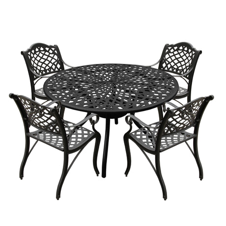 Outdoor Aluminum 5pc Round Black Patio Dining Set with Four Chairs - Sharicks