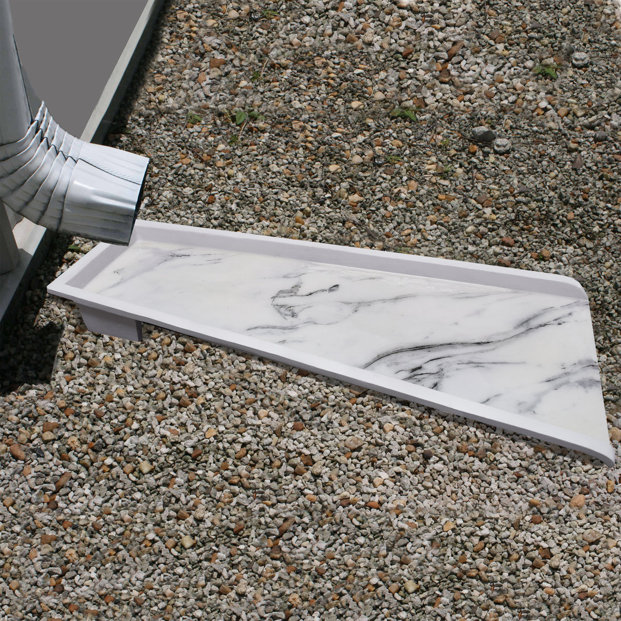 White Faux Marble 24-in Cast Aluminum Downspout Gutter Splash Block