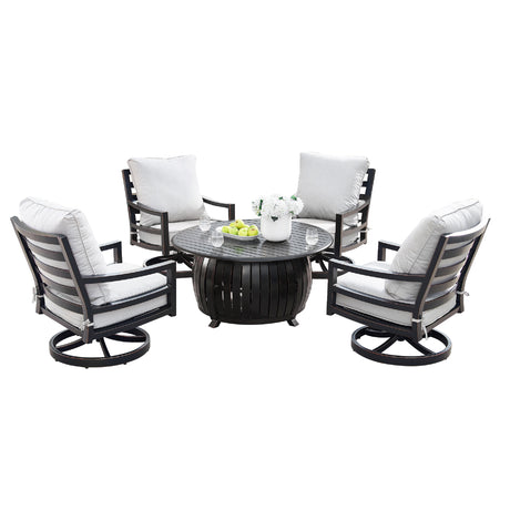 Aluminum 44-in Round Patio Fire Table Set with Swivel Rocking Chairs - Sharicks