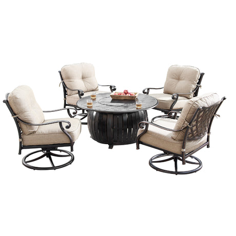 Aluminum 44-in Round Patio Fire Table Set with Swivel Rocking Chairs - Sharicks