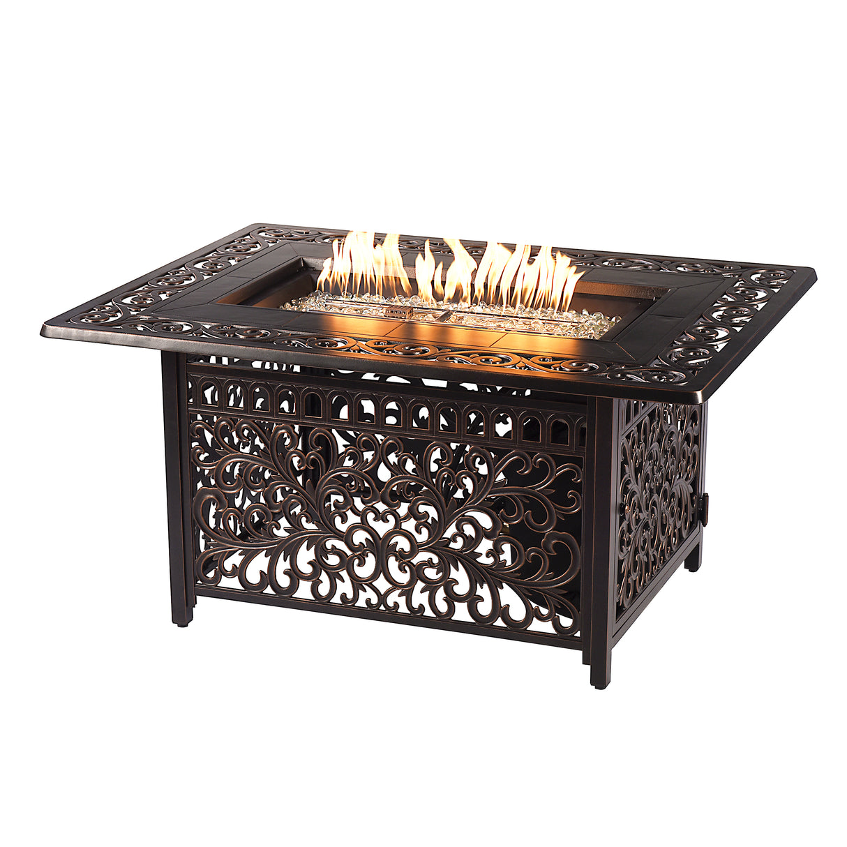 Aluminum 48-in Rectangular Propane Fire Table, Beads, Covers and Lid