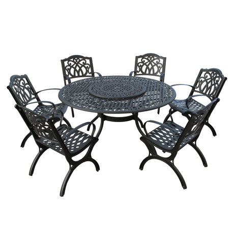 Outdoor Aluminum 7pc Round Patio Dining Set, Lazy Susan, Six Chairs - Sharicks