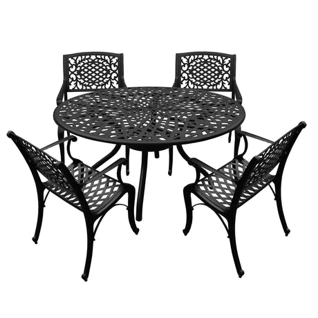 Outdoor Aluminum 5pc Round Black Patio Dining Set with Four Chairs - Sharicks