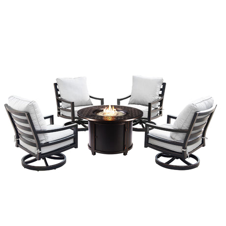 Aluminum 44-in Round Patio Fire Table Set with Swivel Rocking Chairs - Sharicks