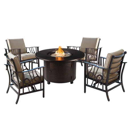 Aluminum 44-in Round Antique Copper Fire Table Set with Rocking Chairs - Sharicks