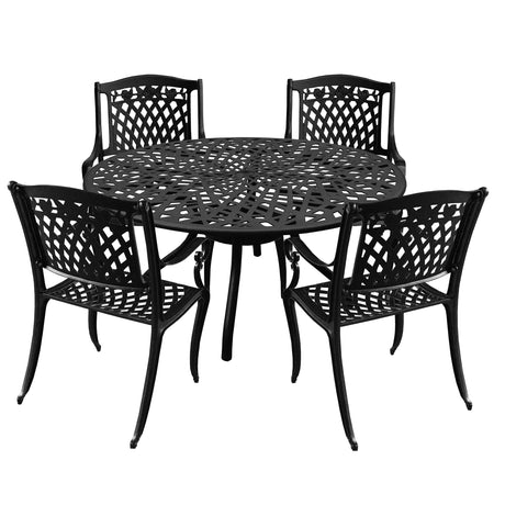 Outdoor Aluminum 5pc Round Black Patio Dining Set with Four Chairs - Sharicks