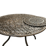 Outdoor Ornate Aluminum 59-in Round Patio Dining Table with Lazy Susan