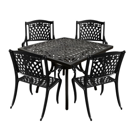 Outdoor Aluminum 5pc Square Black Patio Dining Set with Four Chairs - Sharicks