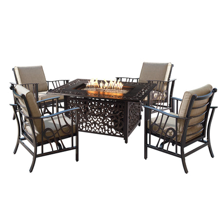 Aluminum 48-in Rectangular Patio Fire Table Set with Rocking Chairs - Sharicks