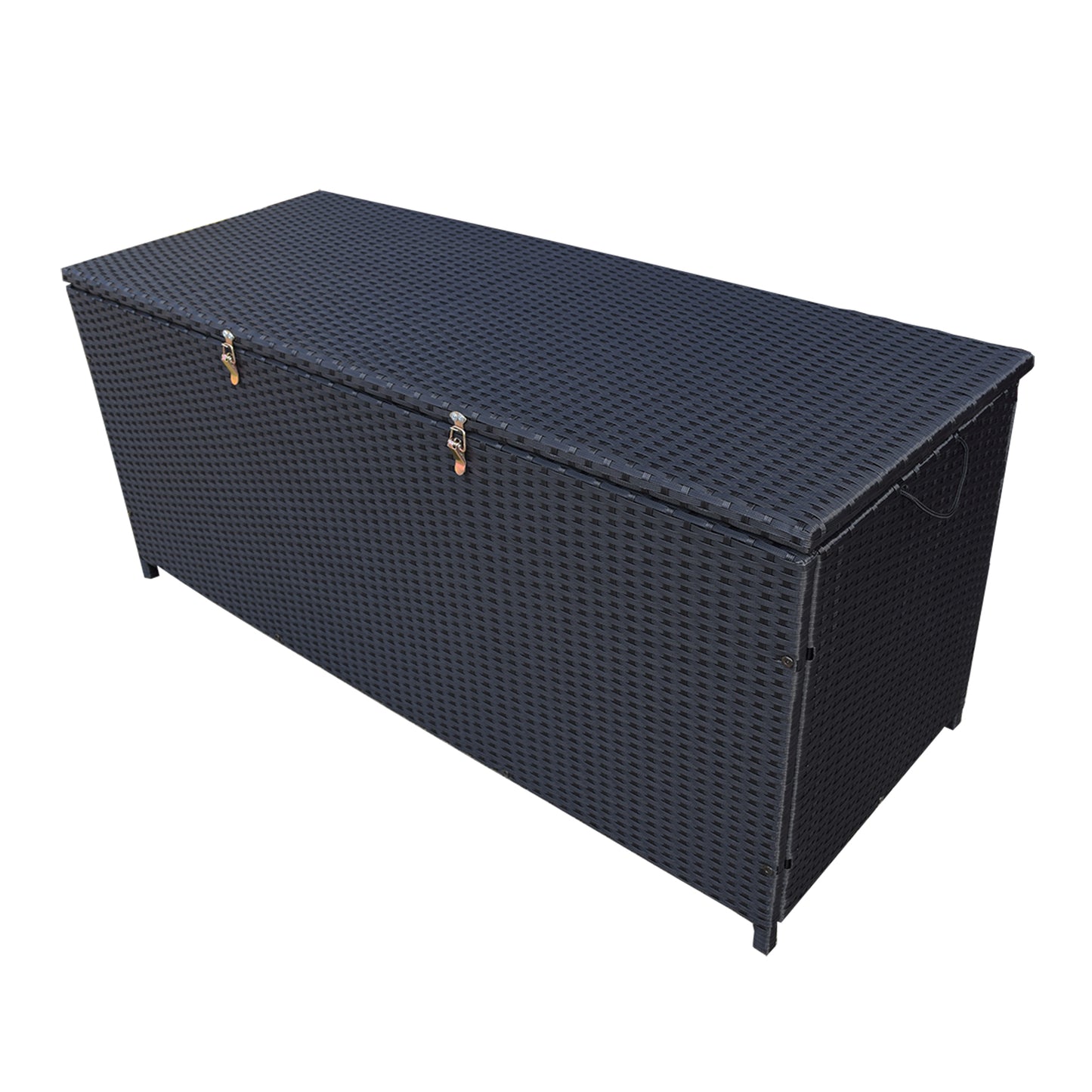 Black Wicker Patio Deck Box with 113 Gallon Storage and Metal Frame