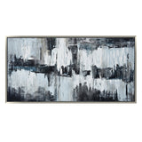 Hand Painted Acrylic Wall Art Black and Grey Abstract on a 59 x 30 Rectangular Canvas with a Silver Wooden Frame