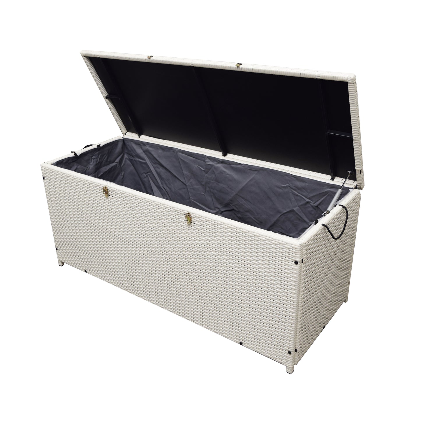 White Wicker Patio Deck Box with 113 Gallon Storage and Metal Frame